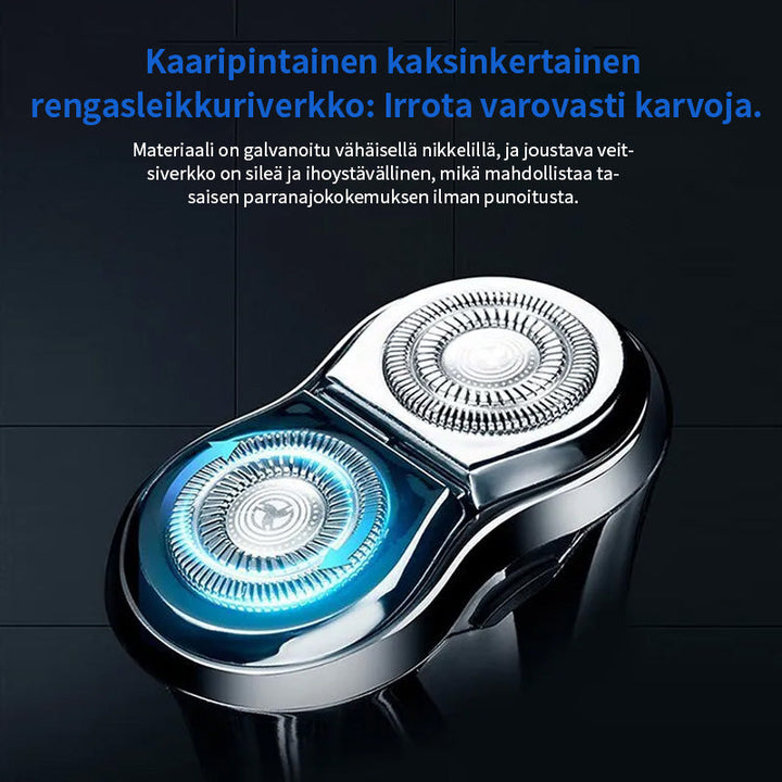 Mænds stilfuld vandtæt USB genopladelig mini barbermaskine, lommevenligt kompakt design, to roterende hoveder