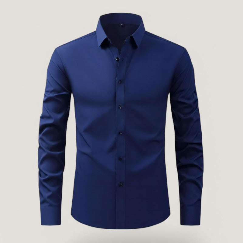 Miesten valkoinen slim-fit kauluspaita, elastinen materiaali, pitkähihaisen tyylikäs ja mukava, täydellinen arkeen ja juhlaan