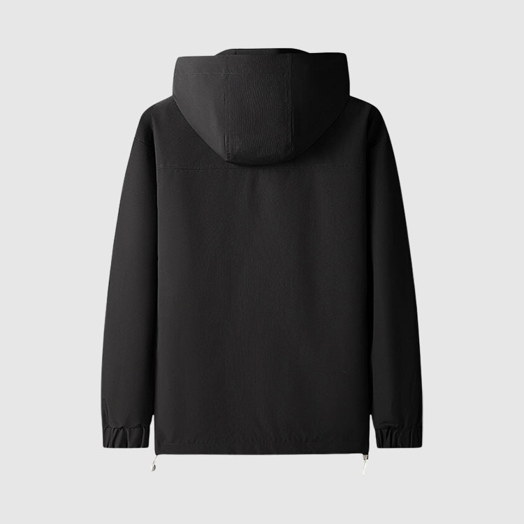Herre vandtæt hættetrøje med fuld lynlås, justerbar hætte, stilfuldt minimalistisk design, ideel til udendørs brug