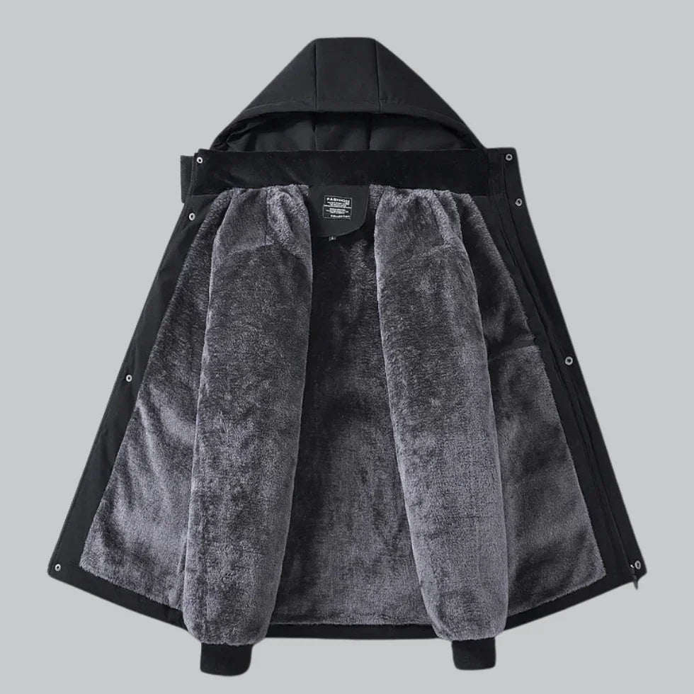 Herre vandtæt fleece vinterjakke, sort, varm fleeceforing, stilfuld og maskulin silhuet