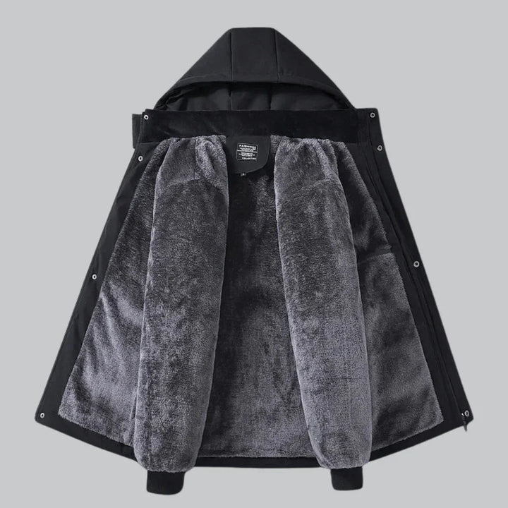 Herre vandtæt fleece vinterjakke, sort, varm fleeceforing, stilfuld og maskulin silhuet