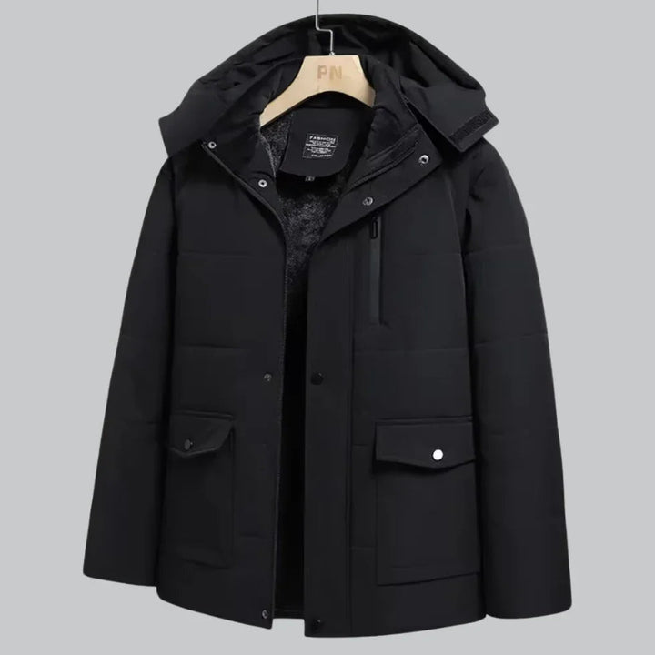 Herre vandtæt fleece vinterjakke, sort, varm fleeceforing, stilfuld og maskulin silhuet