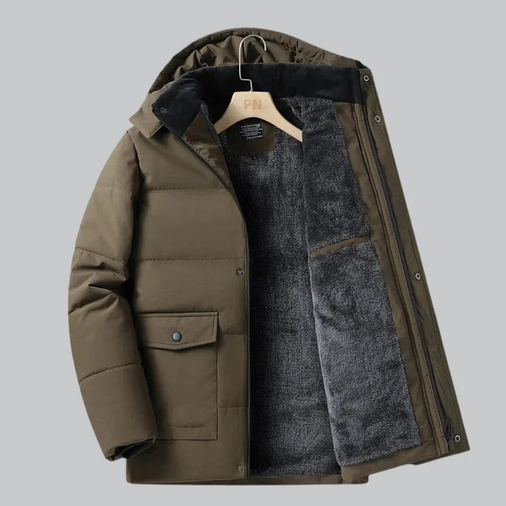 Herre vandtæt fleece vinterjakke, sort, varm fleeceforing, stilfuld og maskulin silhuet