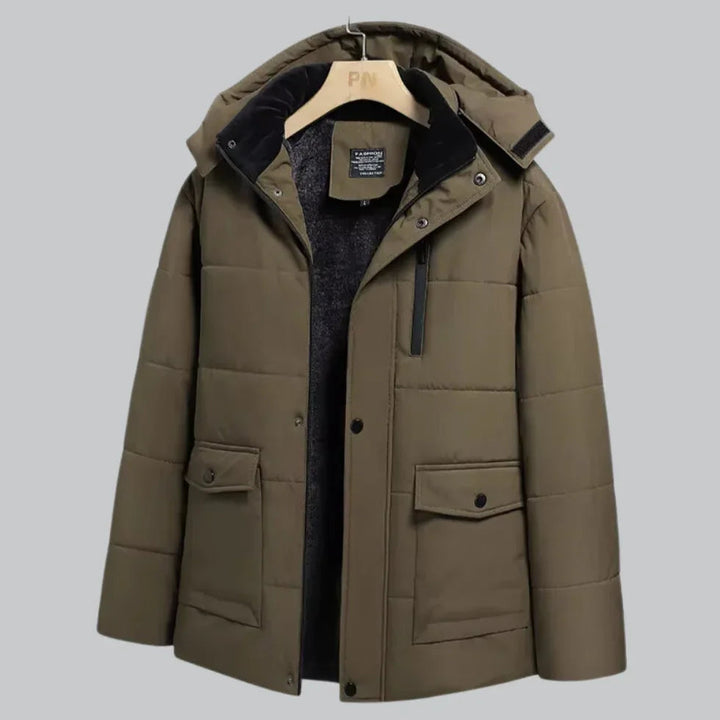 Herre vandtæt fleece vinterjakke, sort, varm fleeceforing, stilfuld og maskulin silhuet