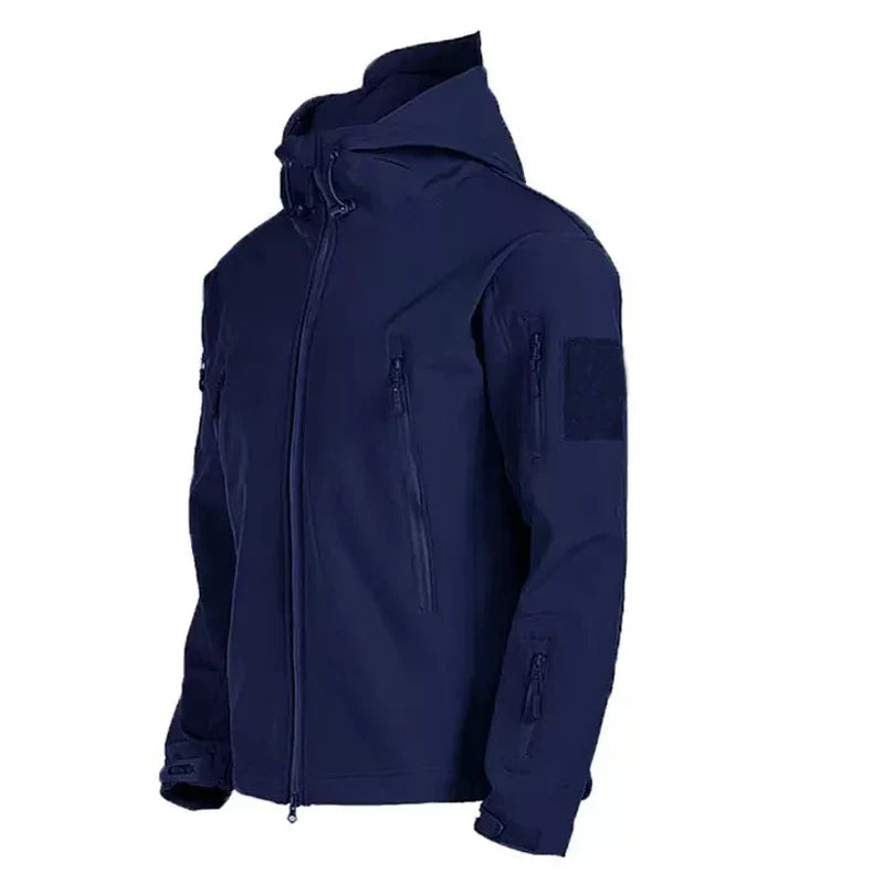 Herre vandtæt softshell outdoor jakke med fleecefor, stilfulde lommer, blå nuance, vintertøj