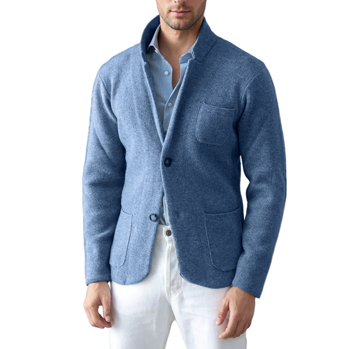 Herre uldblazer med lommer, grå, stilfuldt design kombinerer formalitet og komfort.