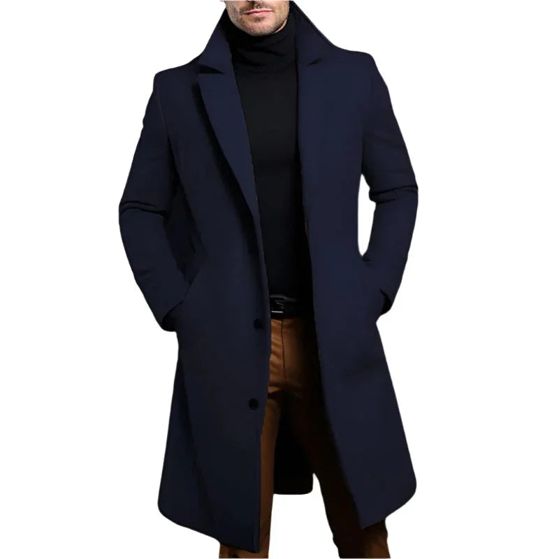 Herre mellemlang jakke styling-eksempel, elegant snit, stilfuldt finsk design.
