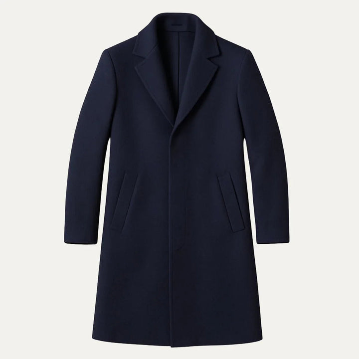 Herre mellemlang jakke på model, elegant snit, stilfuldt finsk design.