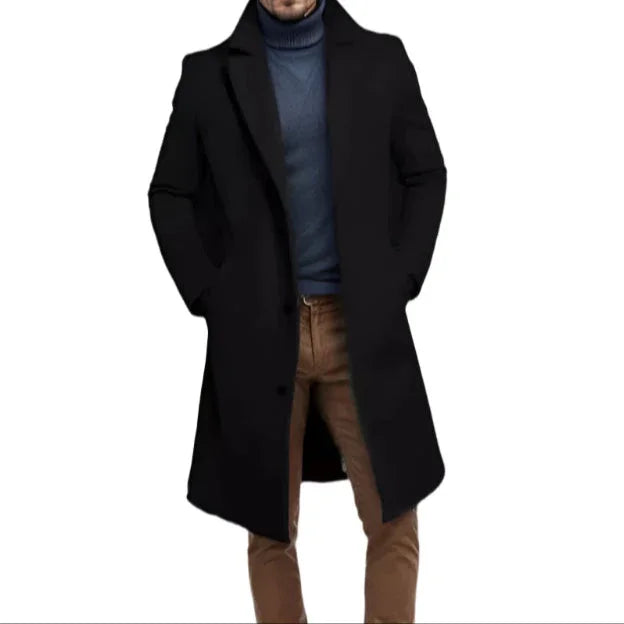 Herre mellemlang jakke med tilbehør, elegant snit, stilfuldt finsk design.