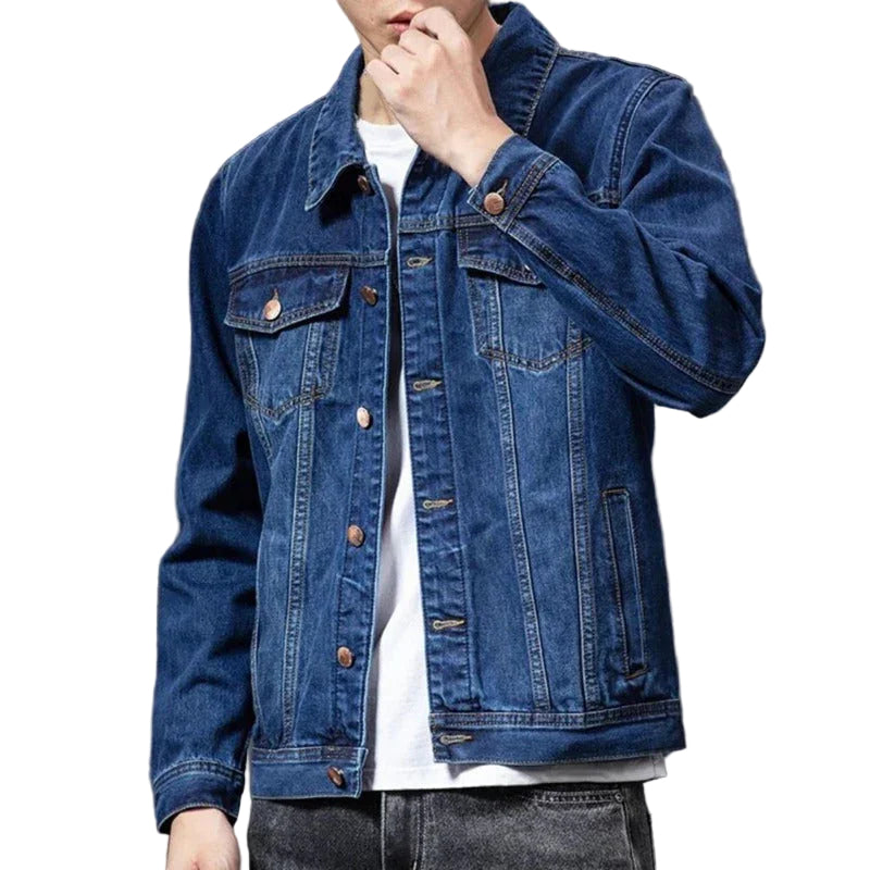 Herre Vintage Blå Denimjakke - Stilfuldt denim-look, klassisk snit, alsidigt herre overtøj.