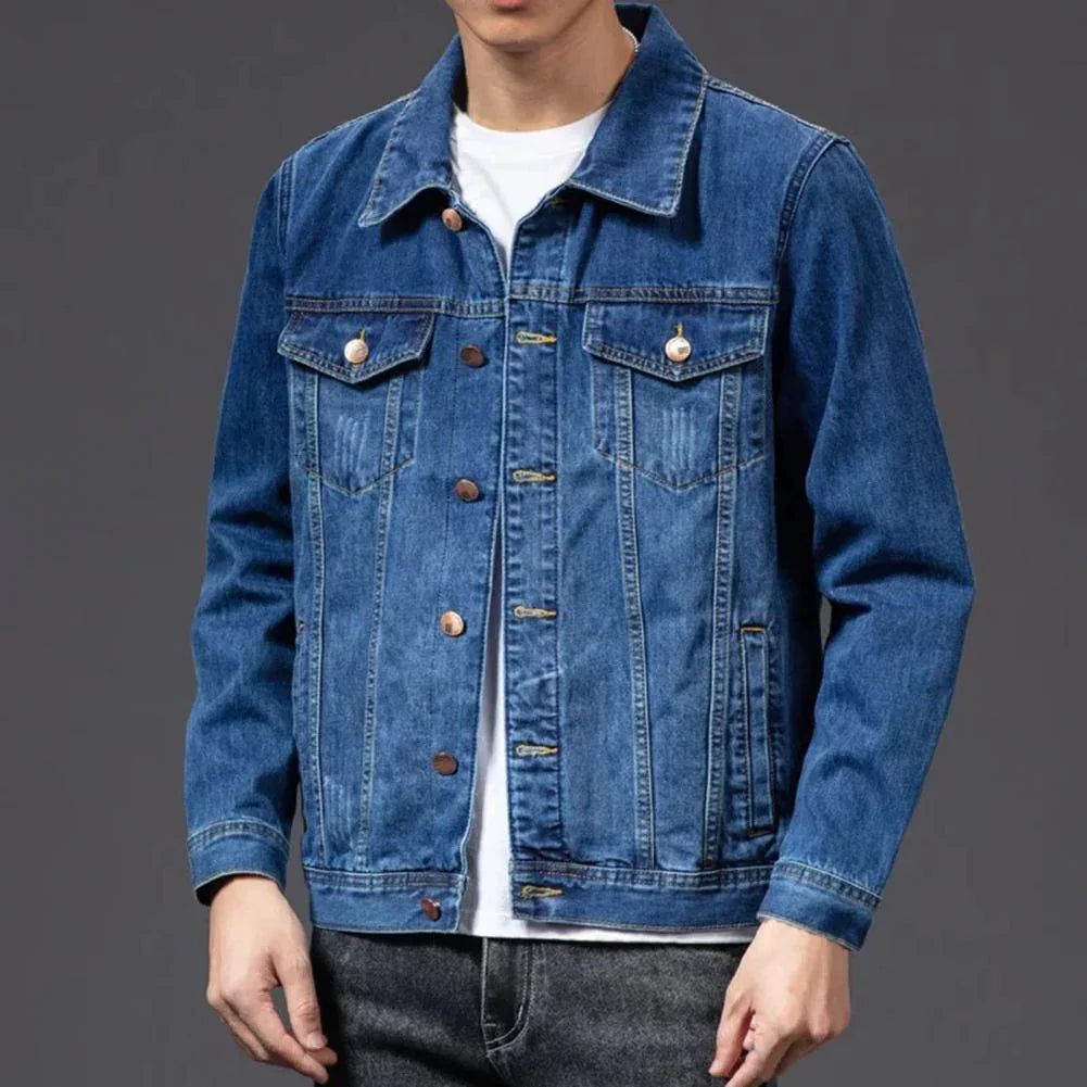 Herre Vintage Blå Denimjakke - Stilfuldt denim-look, klassisk snit, alsidigt herre overtøj.