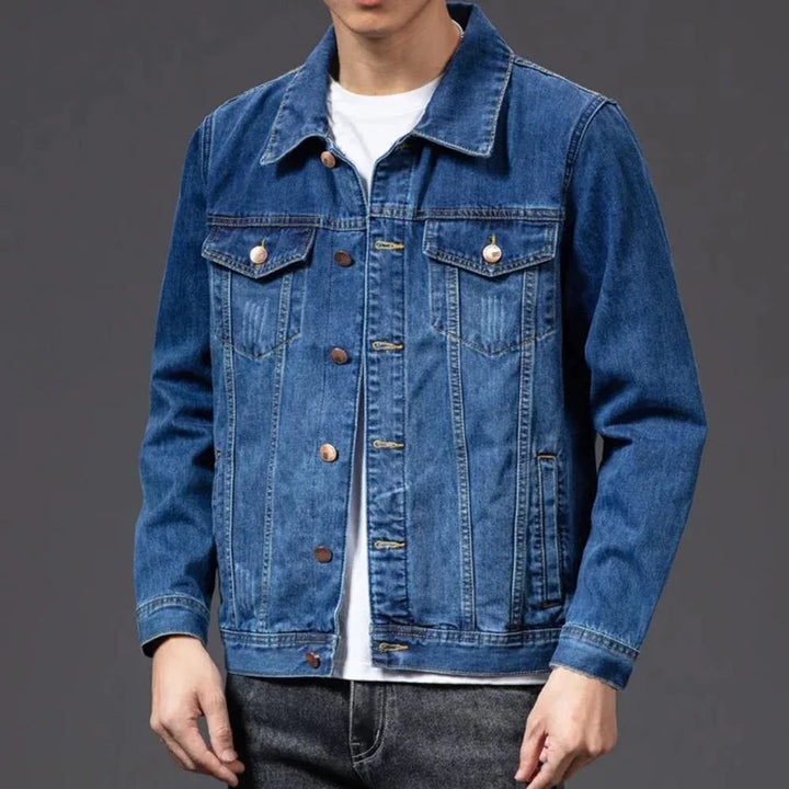 Herre Vintage Blå Denimjakke - Stilfuldt denim-look, klassisk snit, alsidigt herre overtøj.