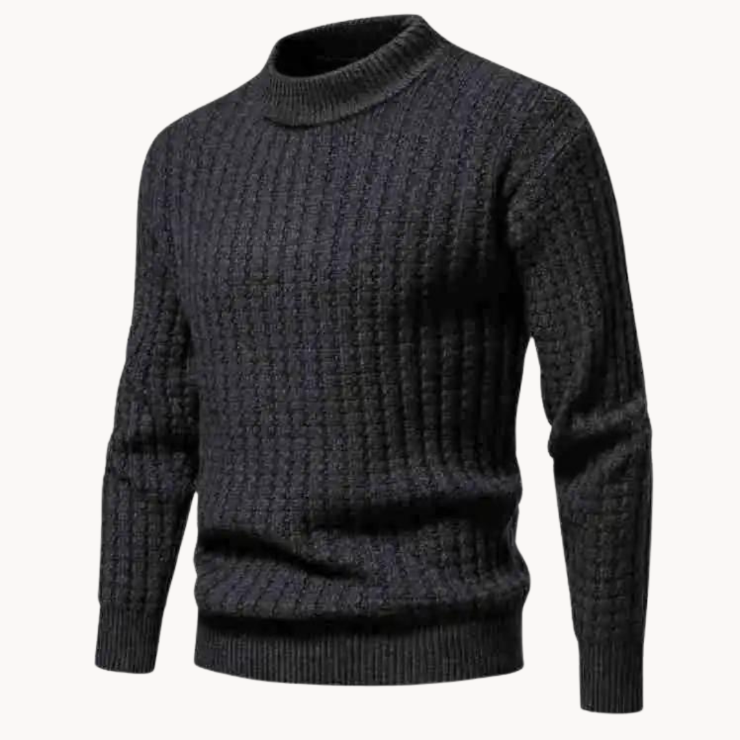 Miesten vohvelikangas crewneck pusero edestä luonnonläheisissä sävyissä sekä ylisuuret uurretut hihansuut.