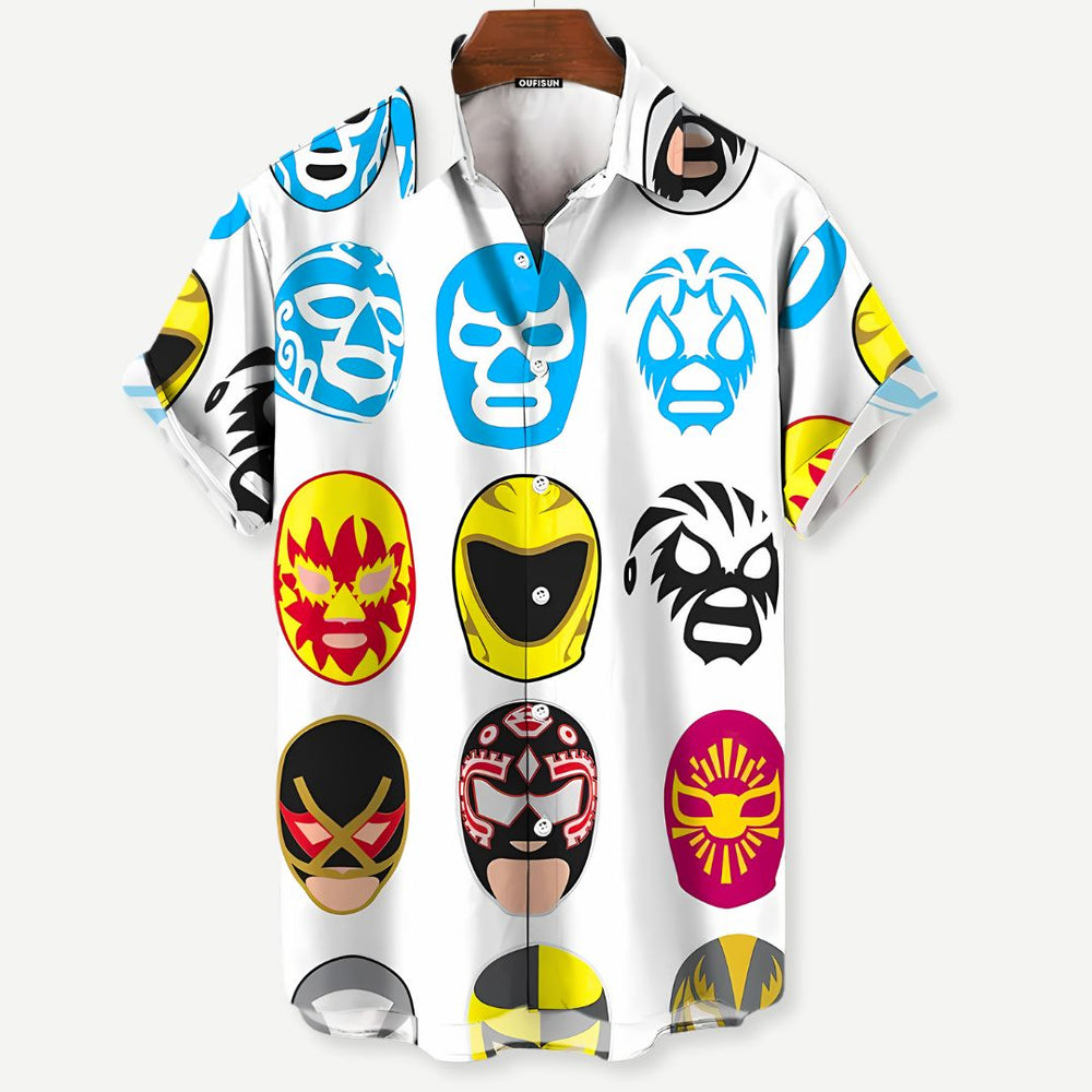 "Miesten värikäs luchador T-paita, rento tyyli, kirkkaat värit, kevyt ja hengittävä materiaali, kesäpäiville."