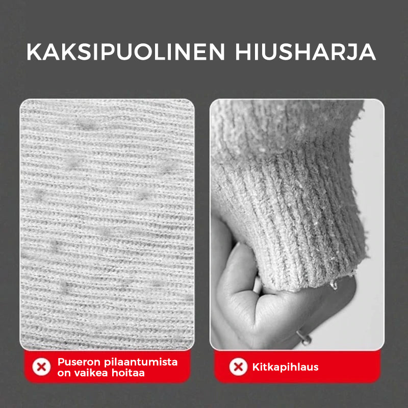 Mini håndholdt fnug- og dyrehårfjerner, blå håndtag, tosidigt kobberblad og børste.