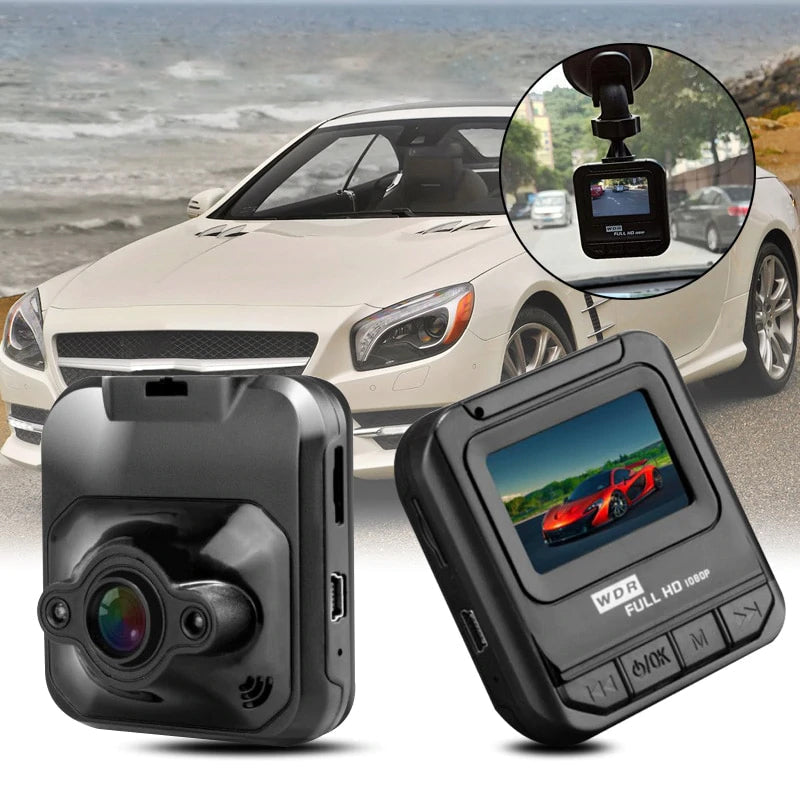 Mini sort dashcam, kompakt design, HD-videooptagelse og IR-natteoptagelse, passer til alle køretøjer.