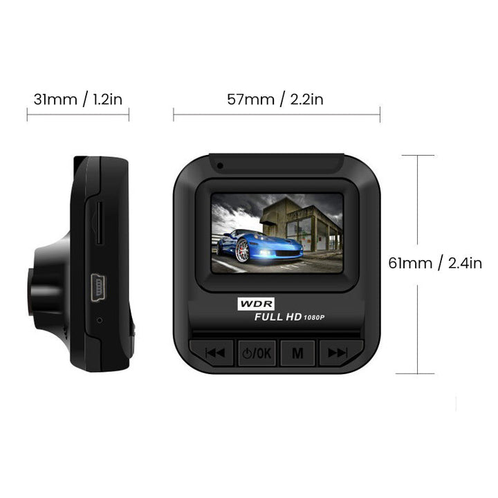 Mini sort dashcam, kompakt design, HD-videooptagelse og IR-natteoptagelse, passer til alle køretøjer.