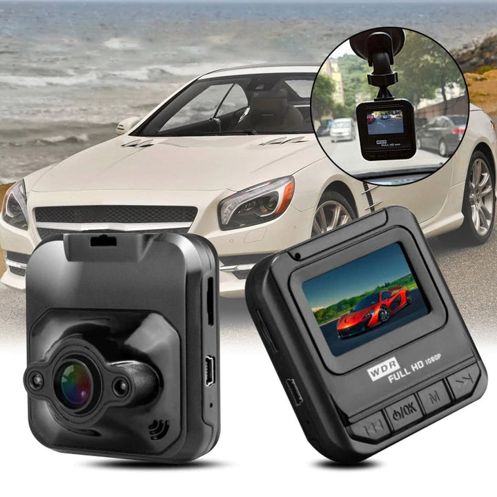 Mini sort dashcam, kompakt design, HD-videooptagelse og IR-natteoptagelse, passer til alle køretøjer.