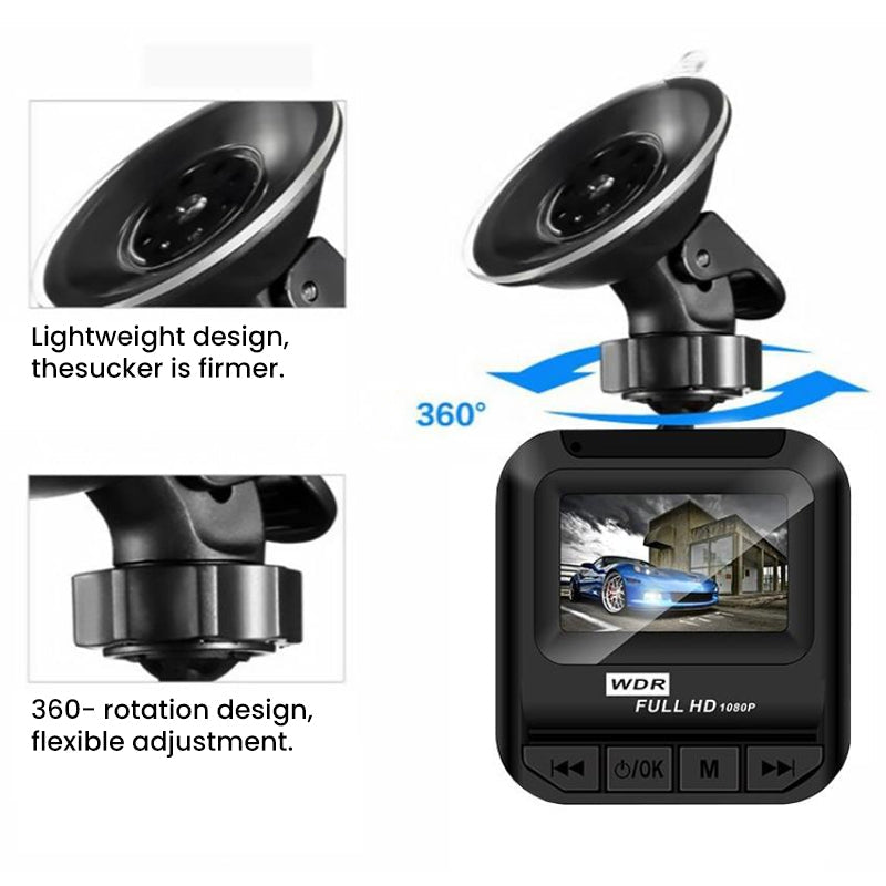Mini sort dashcam, kompakt design, HD-videooptagelse og IR-natteoptagelse, passer til alle køretøjer.