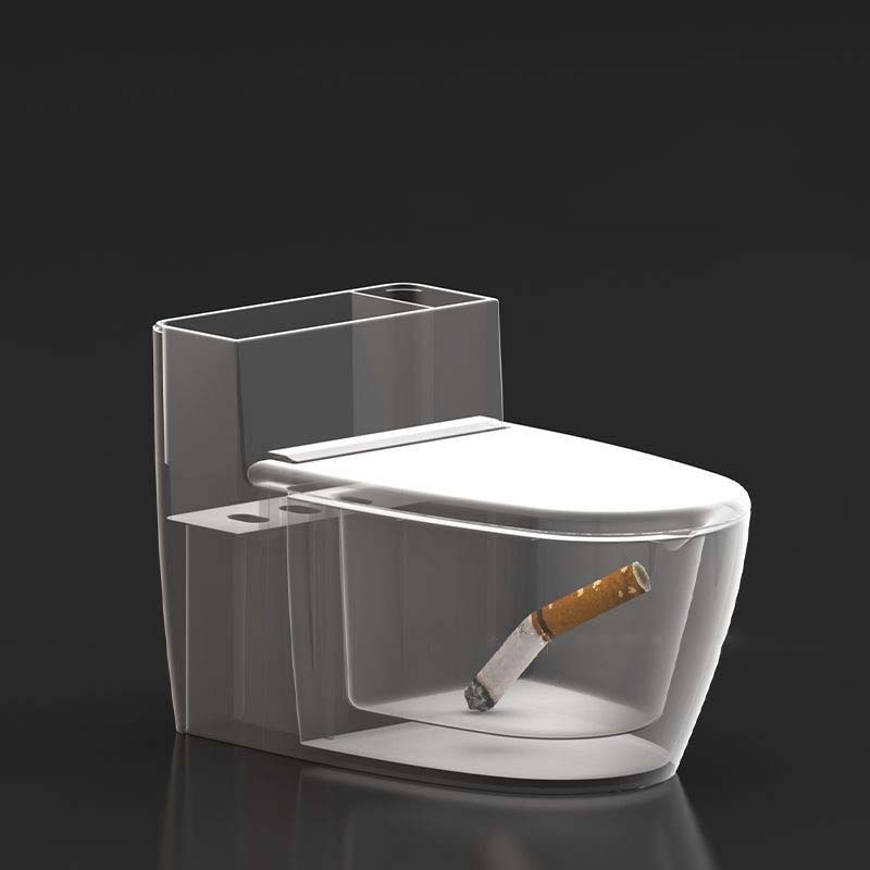 Moderne sølv-guld-hvid toilet askebæger, der ligner et miniaturetoilet, lavet af holdbart ABS-plast.