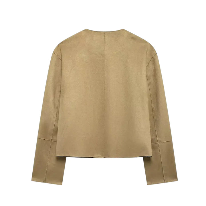 "Moderni naisten beige bleiseri, pitkät hihat, tyylikäs ja elegantti; täydellinen arkeen ja juhlaan."