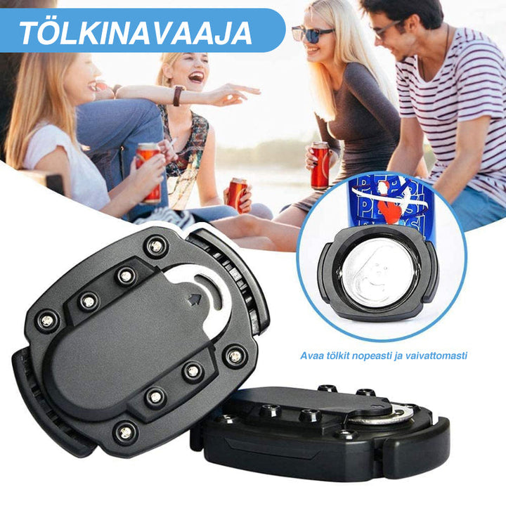 "Monikäyttöinen 2in1 tölkinavaaja, ruostumatonta terästä, musta väri, ergonominen muoto, kompakti kotiin ja ulkoiluun."