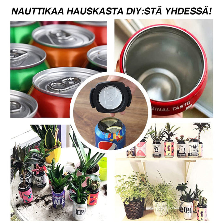 "Monikäyttöinen 2in1 tölkinavaaja, ruostumatonta terästä, musta väri, ergonominen muoto, kompakti kotiin ja ulkoiluun."