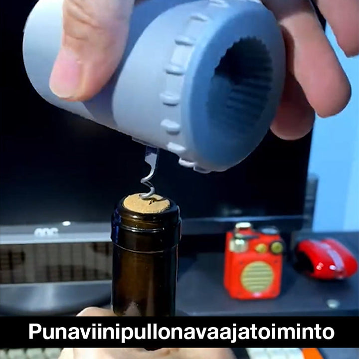 "Monikäyttöinen 3-in-1 pullonavaaja ruostumattomasta teräksestä, kompakti ja tyylikäs, eri värivaihtoehdot."