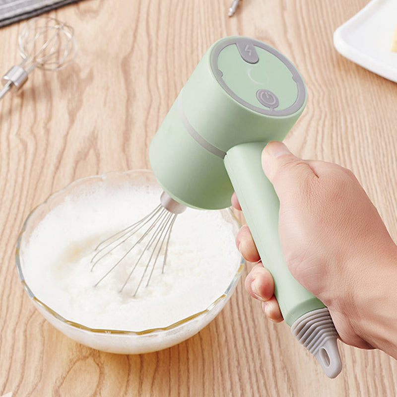 Multifunktionel 3-i-1 elektrisk blender, inkluderer piskeris, blender og hakker; sort bas, rustfrit stål.