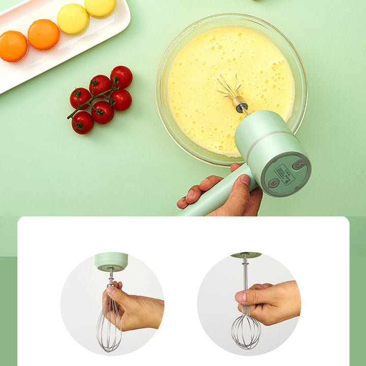 Multifunktionel 3-i-1 elektrisk blender, inkluderer piskeris, blender og hakker; sort bas, rustfrit stål.