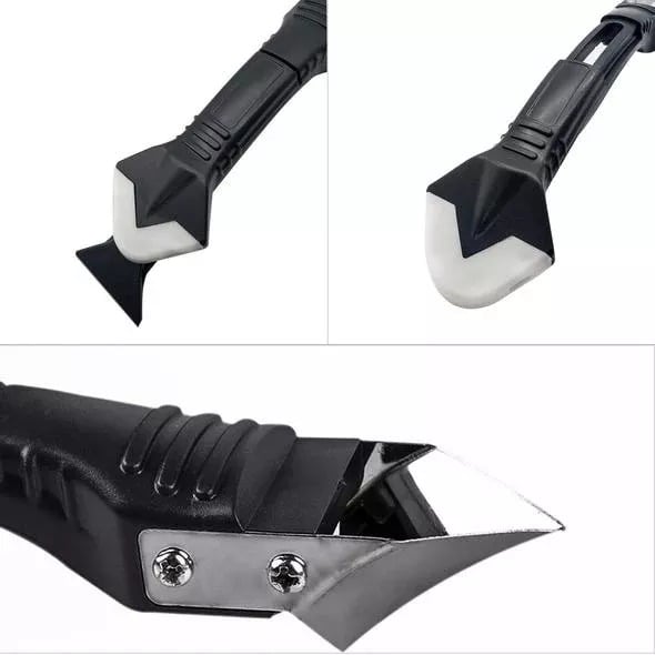 Monikäyttöinen 3-in-1 tiivistystyökalu, jossa ergonominen kahva ja vaihdettavat terät, täydellinen tiivistämiseen.