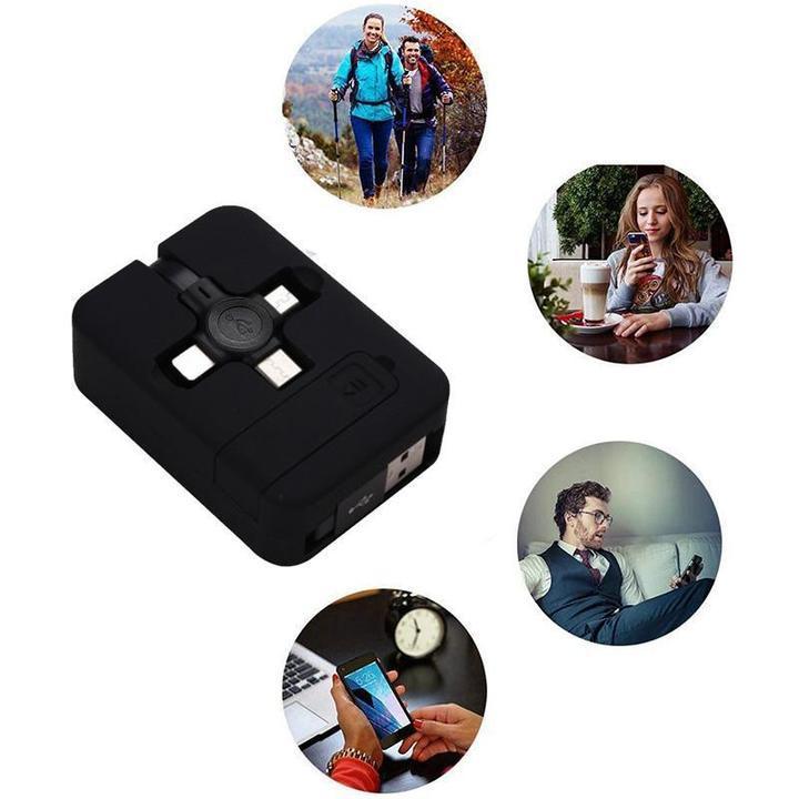 "Monikäyttöinen 3-in-1-puhelinteline ja latauskaapeli, sisältää Lightning, MicroUSB ja Type-C. Useita värivaihtoehtoja."