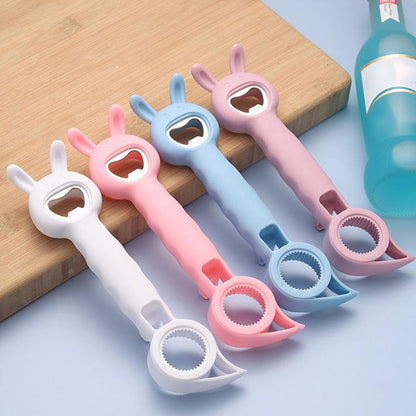 "Monikäyttöinen 4-in-1 pullonavaaja keittiöön, ruostumatonta terästä, tyylikäs muotoilu, sininen, valkoinen, violetti, vaalea