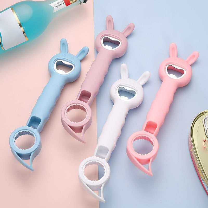 "Monikäyttöinen 4-in-1 pullonavaaja keittiöön, ruostumatonta terästä, tyylikäs muotoilu, sininen, valkoinen, violetti, vaalea