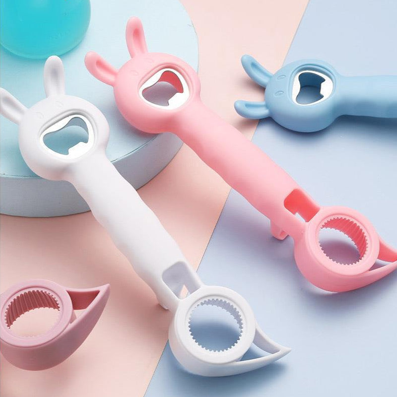 "Monikäyttöinen 4-in-1 pullonavaaja keittiöön, ruostumatonta terästä, tyylikäs muotoilu, sininen, valkoinen, violetti, vaalea