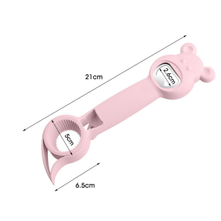 Multifunktionel 4-i-1 flaskeåbner til køkkenet, blå, moderne ergonomisk design, passer til forskellige flaskestørrelser.