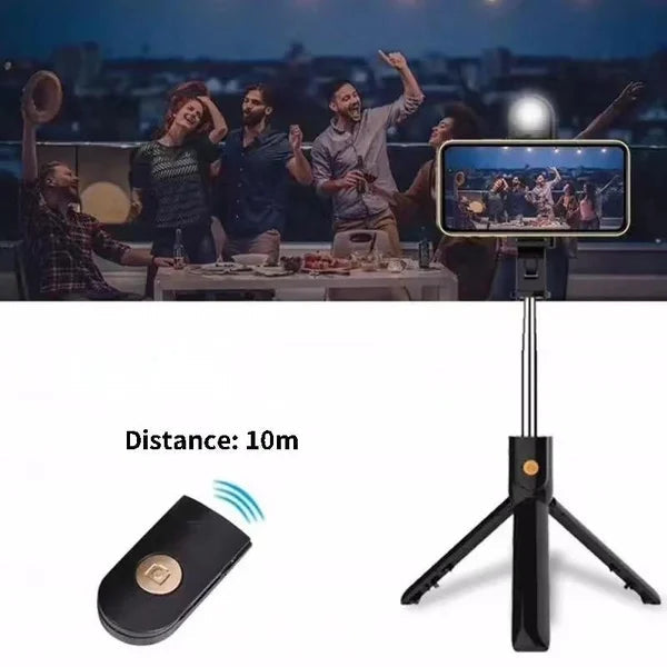 Monikäyttöinen 6-in-1 langaton Bluetooth-selfietikku, alumiininen, vakaa jalustalla, irrotettava kaukosäädin, pitkä teleskoop
