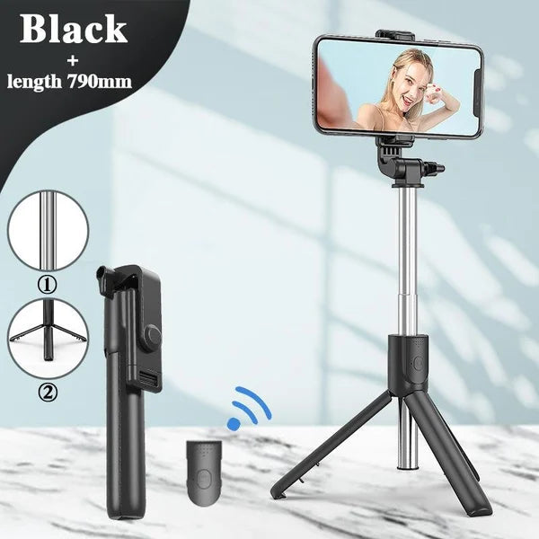 Monikäyttöinen 6-in-1 langaton Bluetooth-selfietikku, alumiininen, vakaa jalustalla, irrotettava kaukosäädin, pitkä teleskoop
