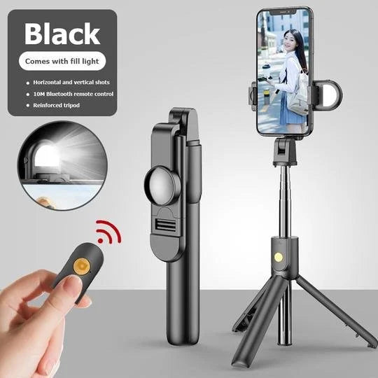 Monikäyttöinen 6-in-1 langaton Bluetooth-selfietikku, alumiininen, vakaa jalustalla, irrotettava kaukosäädin, pitkä teleskoop