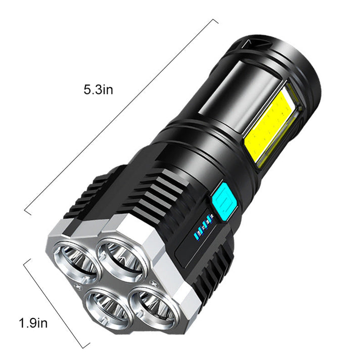 Multifunktionel LED lommelygte, 100.000 lm, fire lampeperler, IP65 vandtæt, lang rækkevidde, kraftfuld lygte.