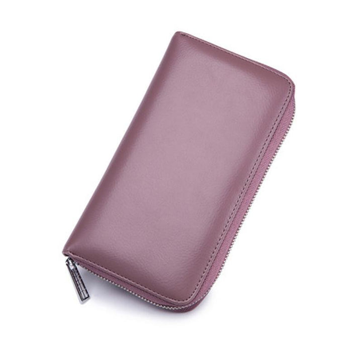 Dametaske RFID-pung, flerfarvet læder, beskytter kort med stil, elegant og praktisk design.