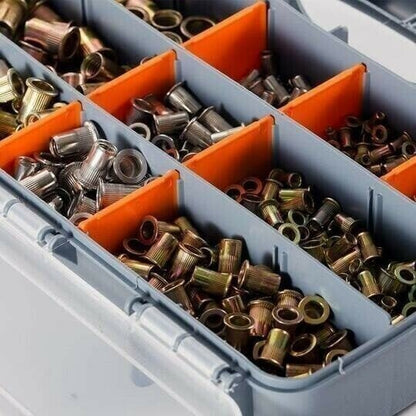 "Monikäyttöinen automaattinen niittityökalu kestävästä metallista, kumitetut kädensijat, vaihdettavat kartiot."