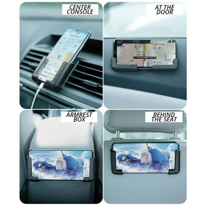 "Monikäyttöinen autopuhelinpidike useissa väreissä, tyylikäs PVC-nahkapinta, helppo asentaa vaakaan tai pystyyn."