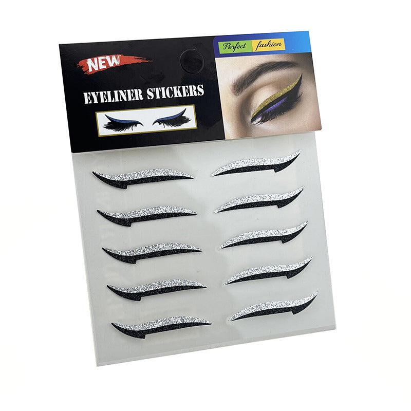 Monikäyttöinen glitter eyeliner ja ripsetarrasarja naisille, sisältää 4 paria värikkäitä ja helposti asennettavia tarroja.