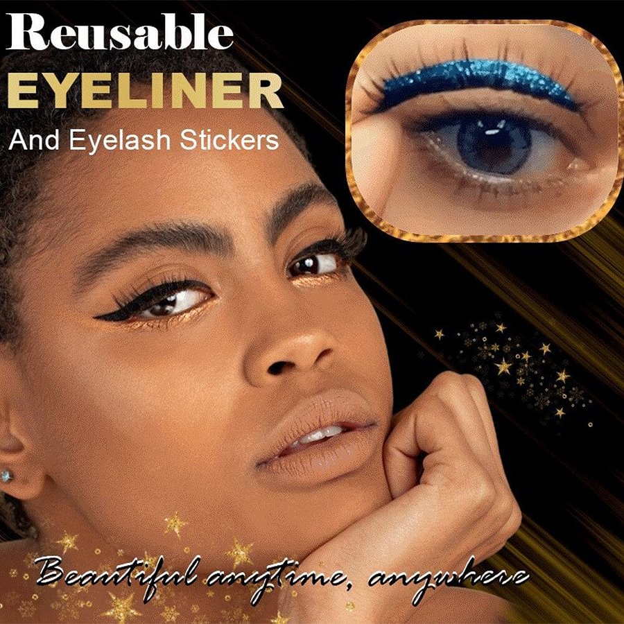 Monikäyttöinen glitter eyeliner ja ripsetarrasarja naisille, sisältää 4 paria värikkäitä ja helposti asennettavia tarroja.