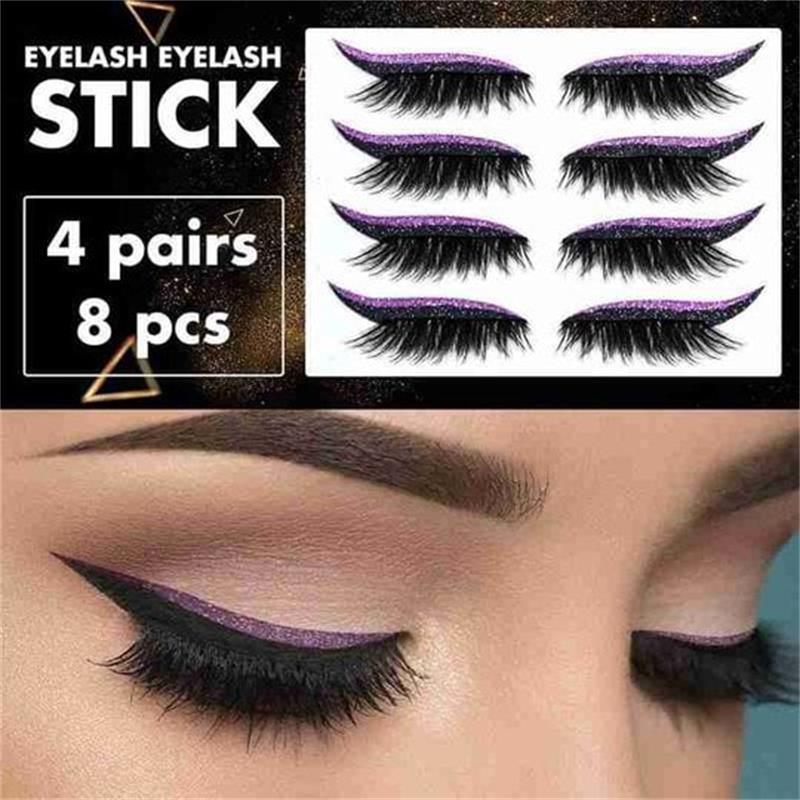 Monikäyttöinen glitter eyeliner ja ripsetarrasarja naisille, sisältää 4 paria värikkäitä ja helposti asennettavia tarroja.