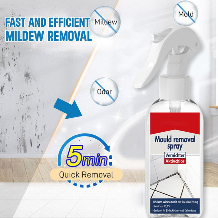 Multifunktionel skimmelrensspray 100ml og 30ml, klar flaske, velegnet til nem og effektiv fjernelse af skimmelproblemer i hjemmet.
