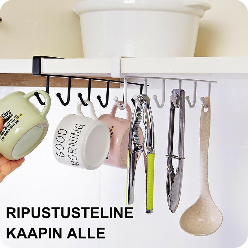 Alsidig opbevaring til ophæng under skab, ståldholder, til 6 køkkenredskaber, moderne design, sort