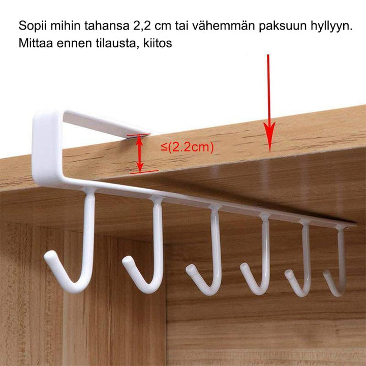 Alsidig opbevaring til ophæng under skab, ståldholder, til 6 køkkenredskaber, moderne design, sort
