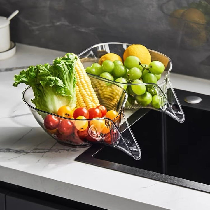 Alsidig køkkenafløbskurv, grå eller gennemsigtig, stilfuldt og holdbart design. Praktisk som salatskål.